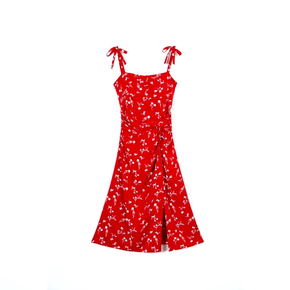 SOLD- NWT Petite Studio NYC Lorraine Midi Dress Red Floral Sun Dress Women’s XS - Picture 3 of 14